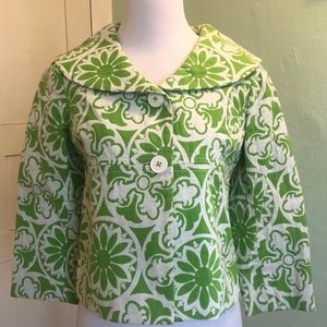 Lilly Pulitzer Jacket, Wide Collar, Green Mosaic